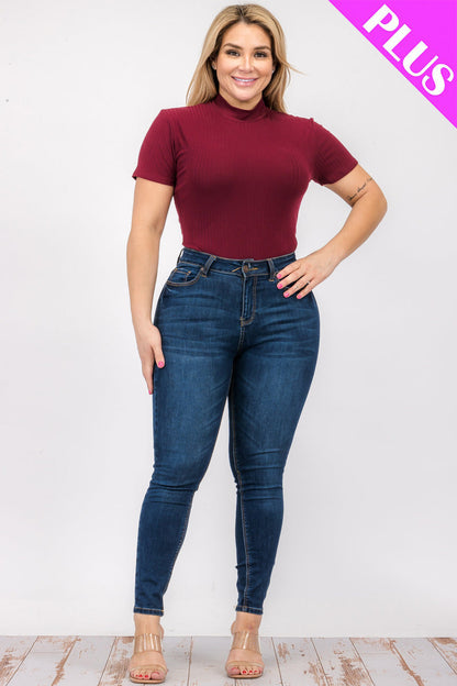 Plus Size Ribbed Short Sleeve Bodysuit - Capella Apparel