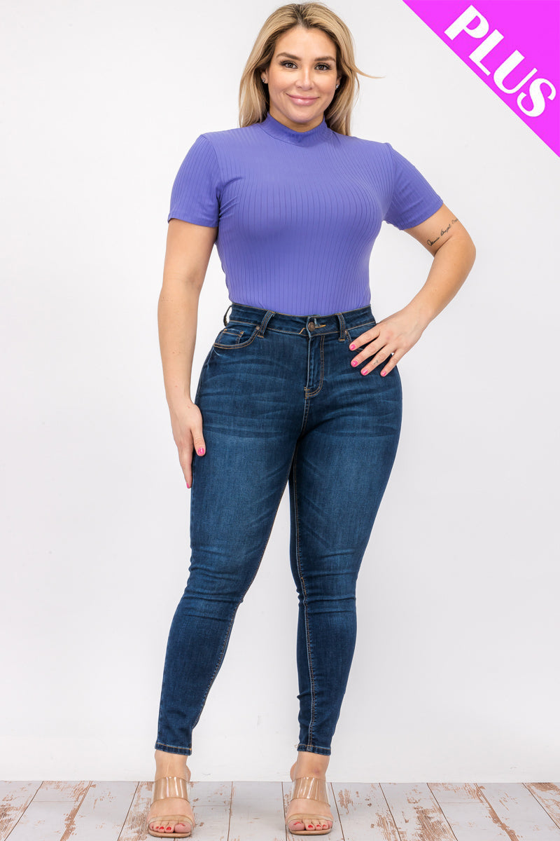 Plus Size Ribbed Short Sleeve Bodysuit - Capella Apparel