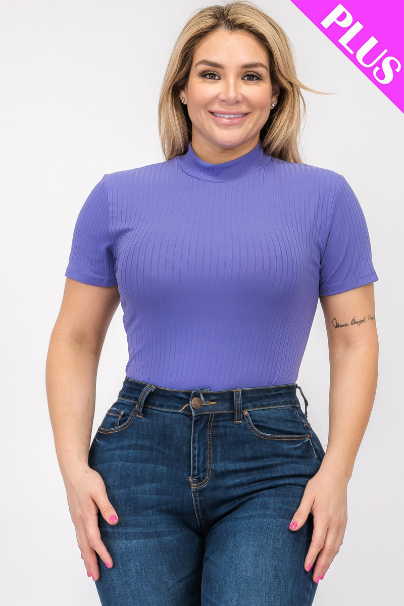 Plus Size Ribbed Short Sleeve Bodysuit - Capella Apparel