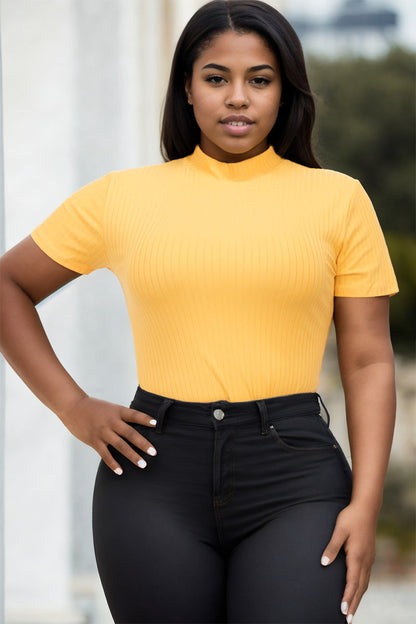 Plus Size Ribbed Short Sleeve Bodysuit - Capella Apparel