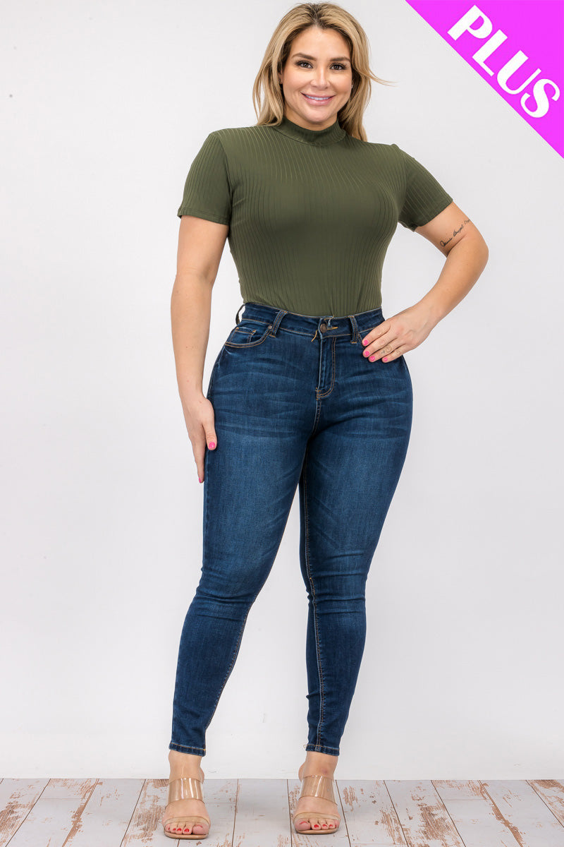 Plus Size Ribbed Short Sleeve Bodysuit - Capella Apparel