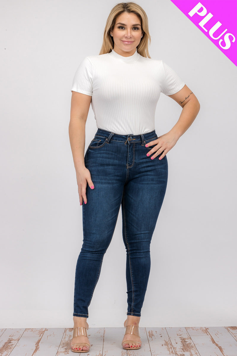 Plus Size Ribbed Short Sleeve Bodysuit - Capella Apparel