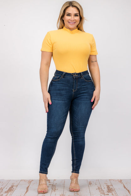 Plus Size Ribbed Short Sleeve Bodysuit - Capella Apparel