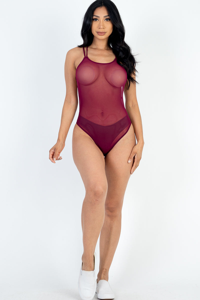 Poly Mesh Crisscross Backless Bodysuit - Capella Apparel