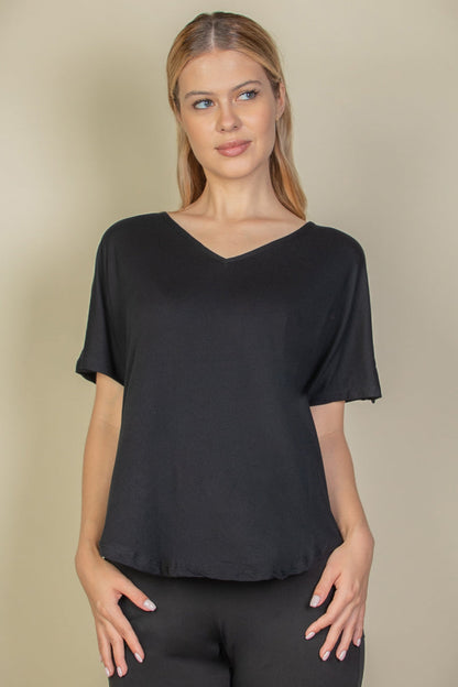 Cut-out Back Curved Hem Short Sleeve Top - Capella Apparel