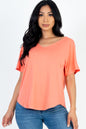 Cut-out Back Curved Hem Short Sleeve Top - Capella Apparel