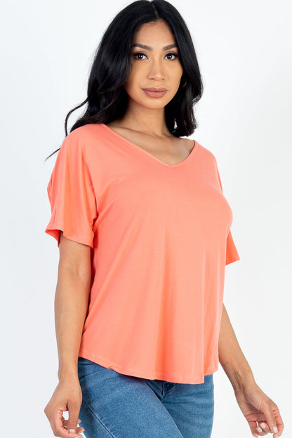 Cut-out Back Curved Hem Short Sleeve Top - Capella Apparel