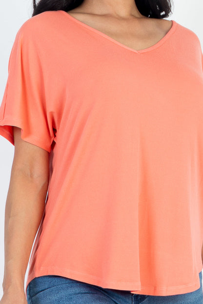 Cut-out Back Curved Hem Short Sleeve Top - Capella Apparel