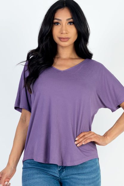 Cut-out Back Curved Hem Short Sleeve Top - Capella Apparel