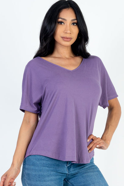 Cut-out Back Curved Hem Short Sleeve Top - Capella Apparel