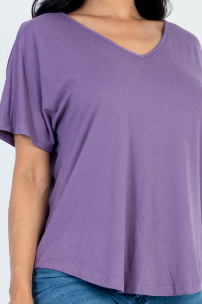 Cut-out Back Curved Hem Short Sleeve Top - Capella Apparel