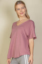 Cut-out Back Curved Hem Short Sleeve Top - Capella Apparel