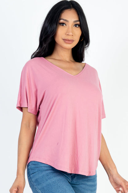 Cut-out Back Curved Hem Short Sleeve Top - Capella Apparel