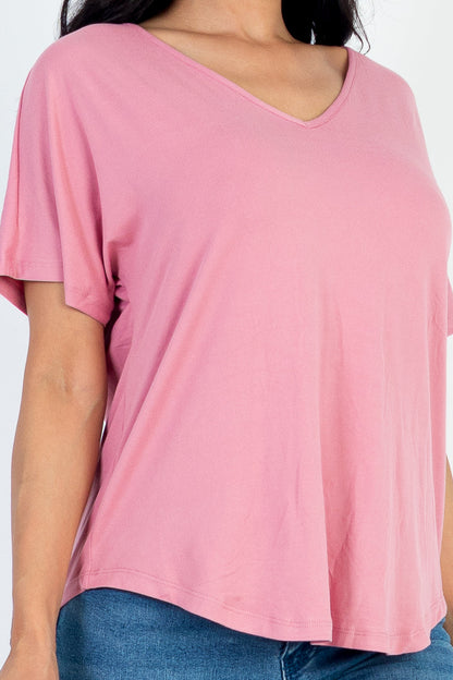 Cut-out Back Curved Hem Short Sleeve Top - Capella Apparel