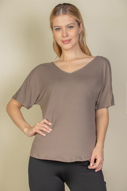 Cut-out Back Curved Hem Short Sleeve Top - Capella Apparel