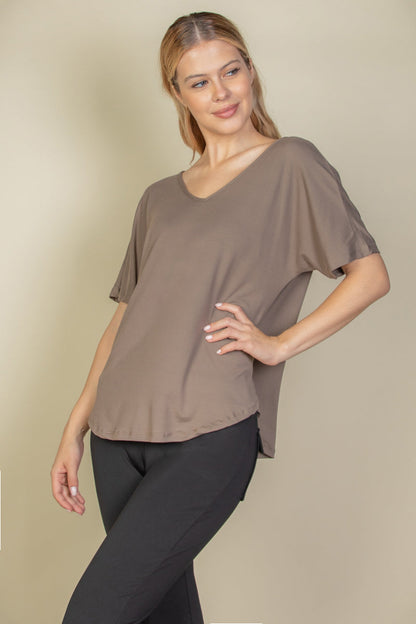 Cut-out Back Curved Hem Short Sleeve Top - Capella Apparel