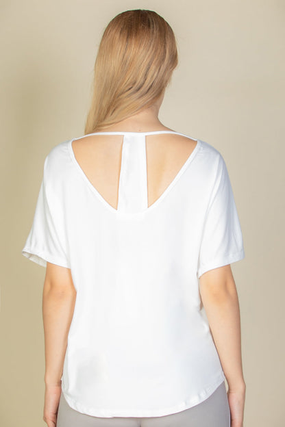 Cut-out Back Curved Hem Short Sleeve Top - Capella Apparel