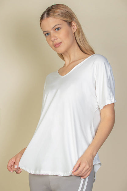 Cut-out Back Curved Hem Short Sleeve Top - Capella Apparel