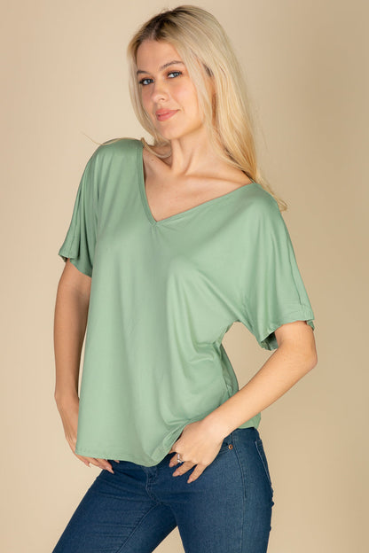 Cut-out Back Curved Hem Short Sleeve Top - Capella Apparel