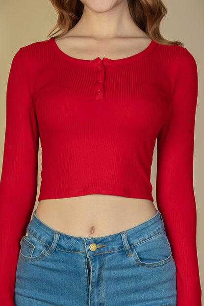 [$3/piece] Ribbed Button Up Long Sleeve Crop Top