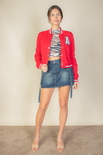 [$5/piece] EZwear Letter Patched Crop Varsity Jacket