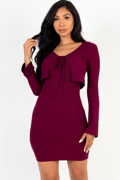 Rib Cropped Cardigan & Mini Cami Bodycon Dress - Capella Apparel