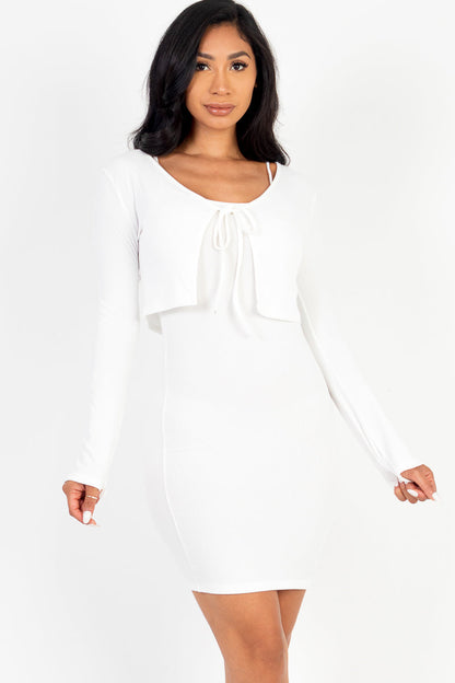 Rib Cropped Cardigan & Mini Cami Bodycon Dress - Capella Apparel