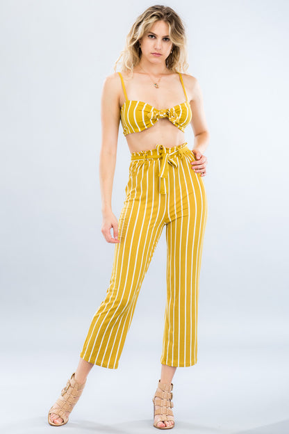 [$3/piece] Striped Front Tie Top and Pants Set