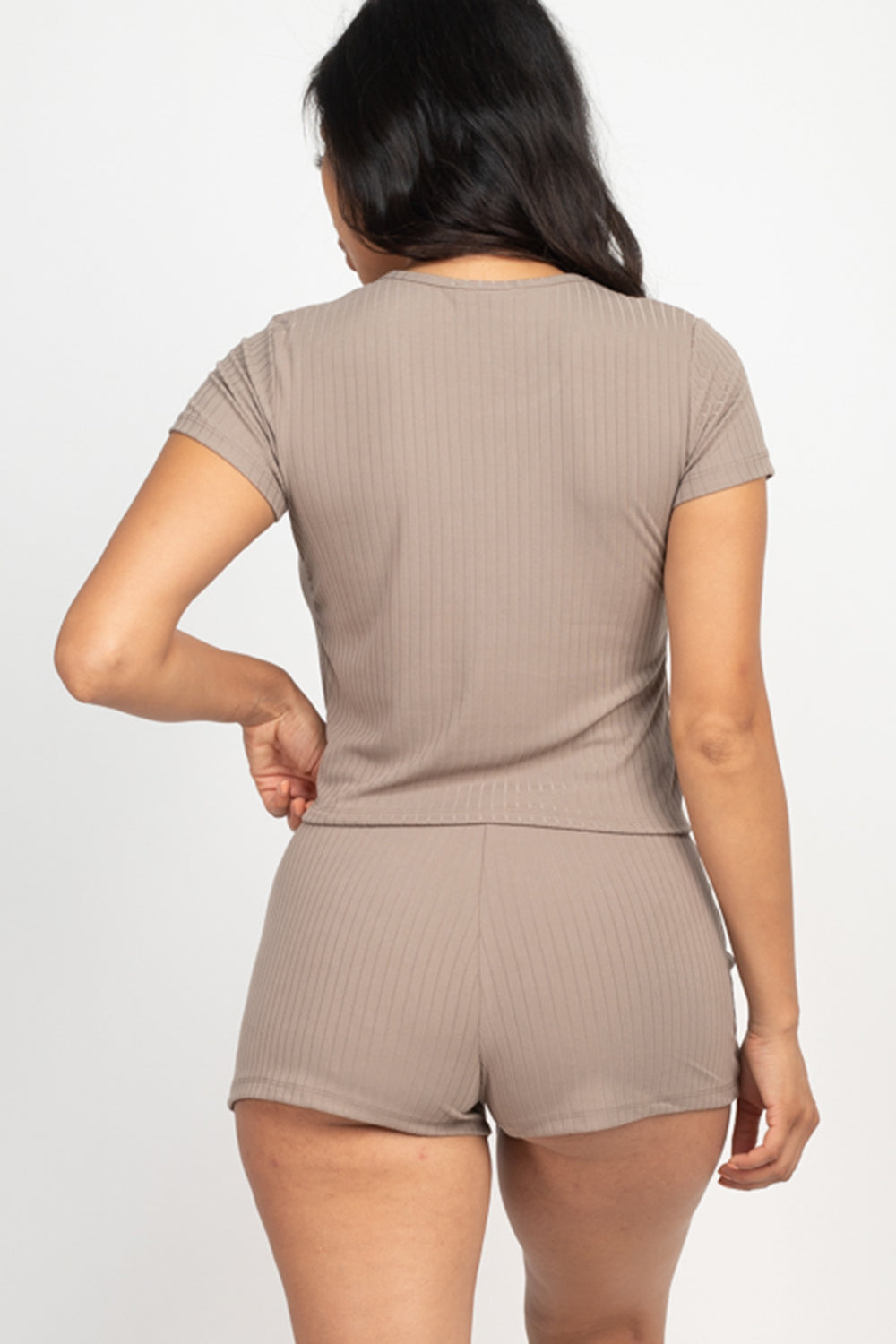 Ribbed Short Sleeve Crop Top & Shorts Set - Wholesale Capella Apparel