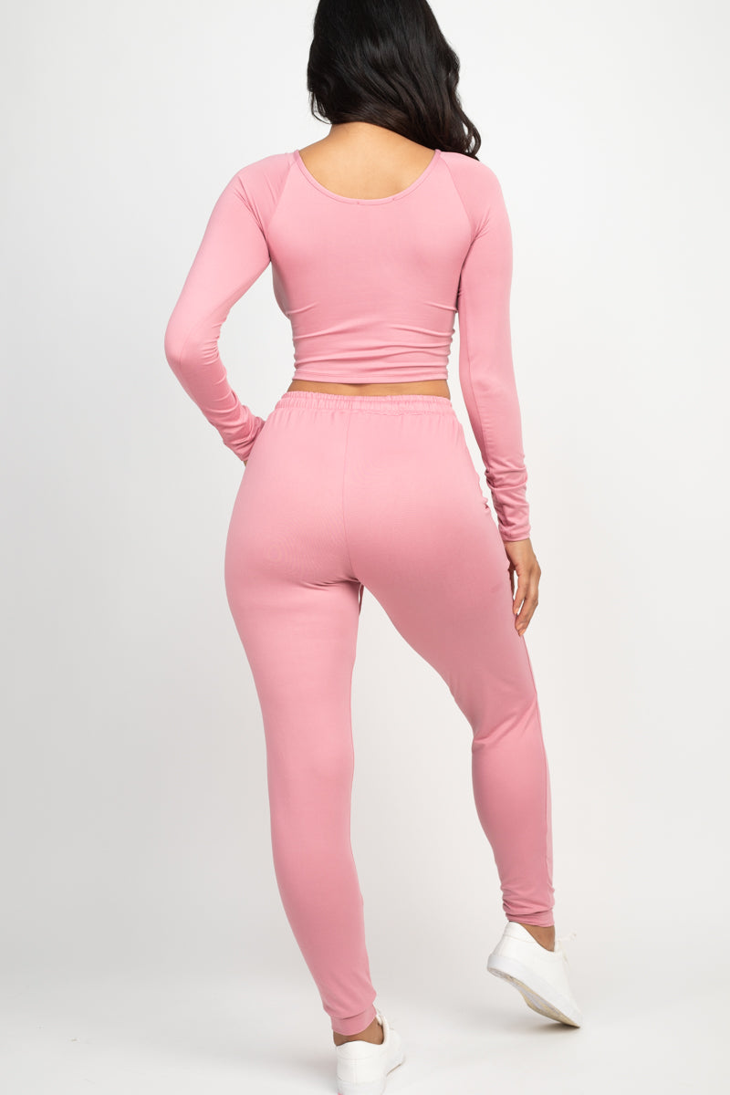 [$5/piece] Long Sleeve Ruched Crop Top and Joggers Set