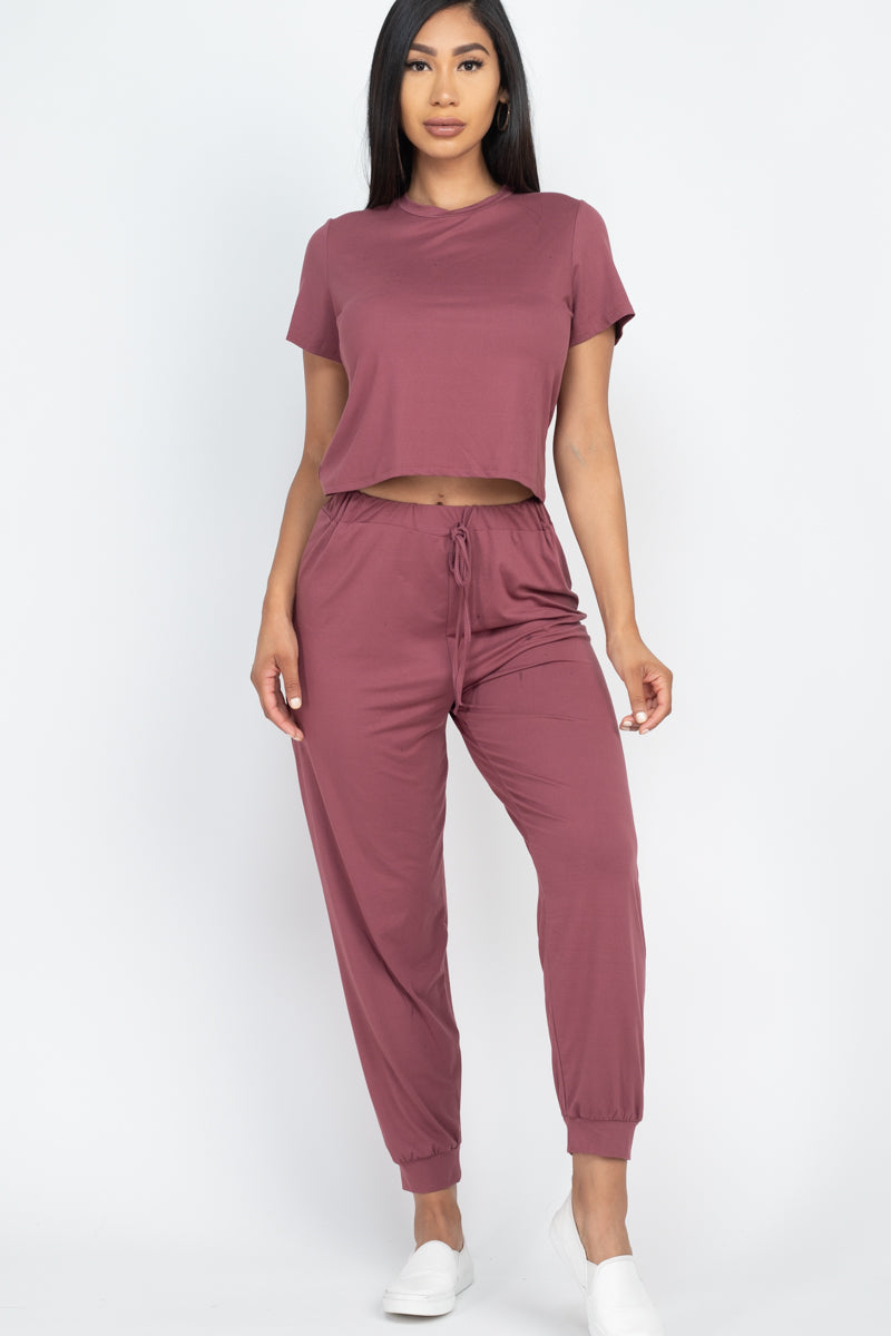 Solid Basic Loose Short Sleeve Top & Pants Set - Wholesale Capella Apparel