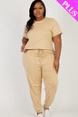 Plus Size Basic Loose Short Sleeve Top & Pants Set - Wholesale Capella Apparel