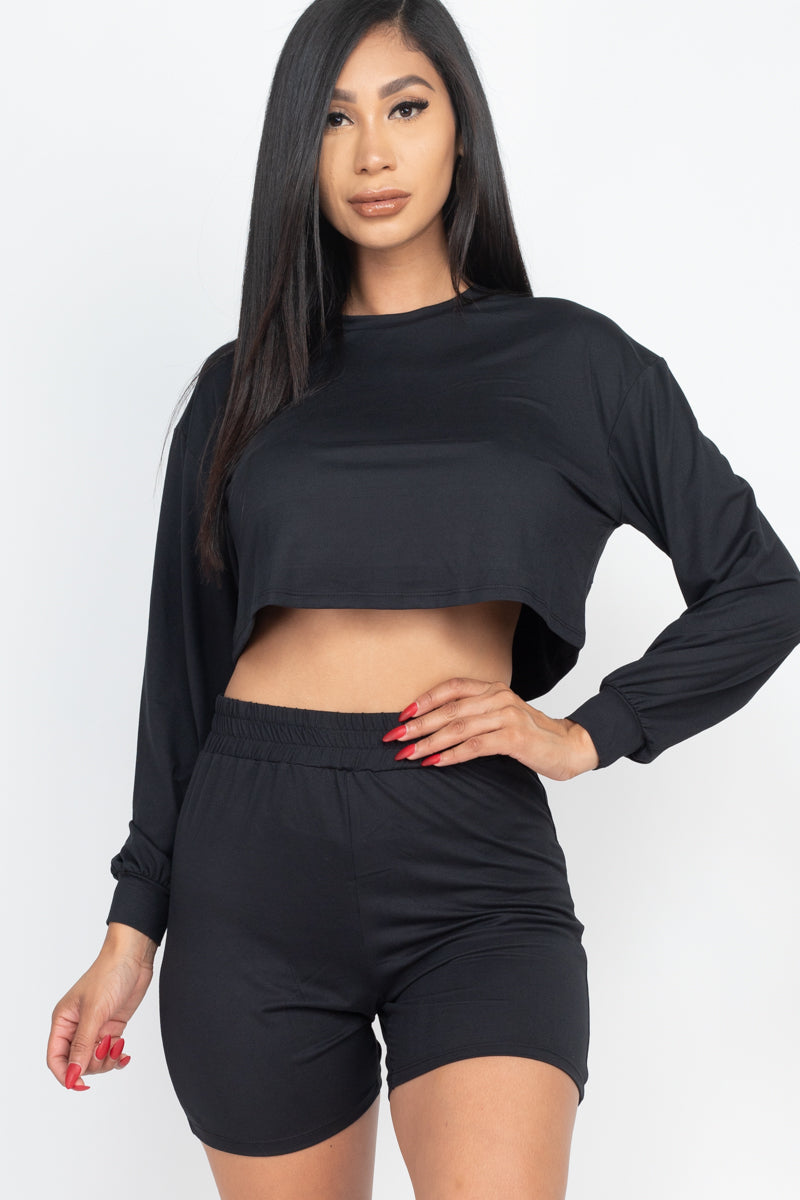 Cozy Long Sleeve Crop Top & Shorts Set - Wholesale Capella Apparel