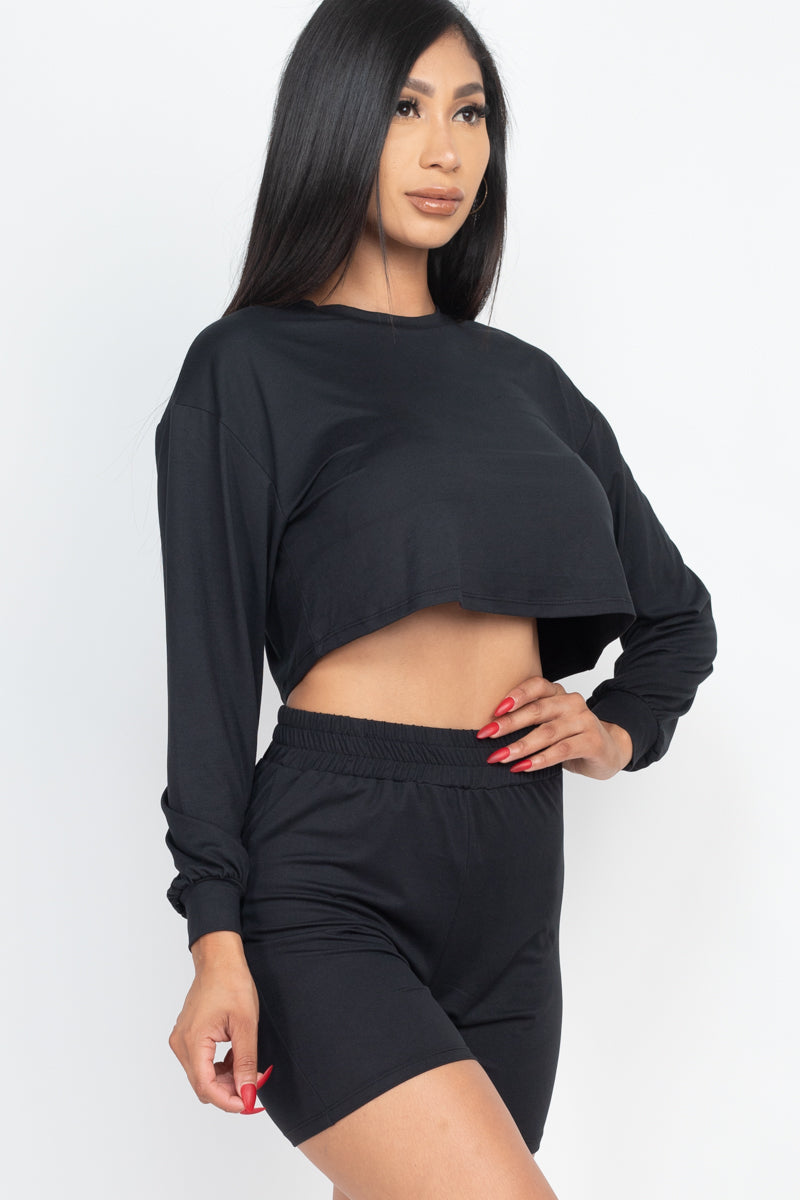 Cozy Long Sleeve Crop Top & Shorts Set - Wholesale Capella Apparel