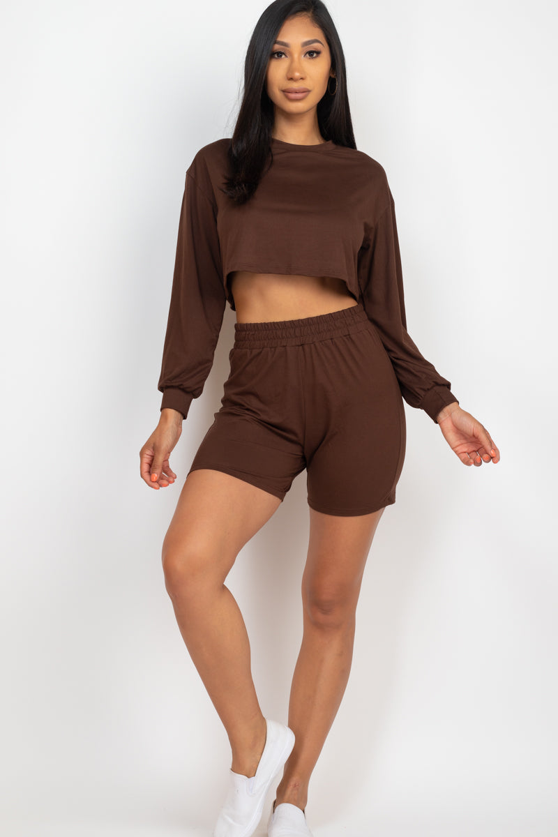 Cozy Long Sleeve Crop Top & Shorts Set - Wholesale Capella Apparel