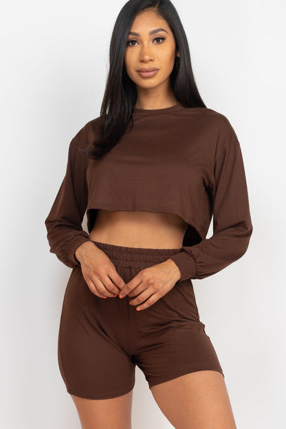 Cozy Long Sleeve Crop Top & Shorts Set - Wholesale Capella Apparel