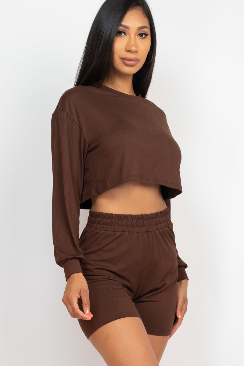 Cozy Long Sleeve Crop Top & Shorts Set - Wholesale Capella Apparel