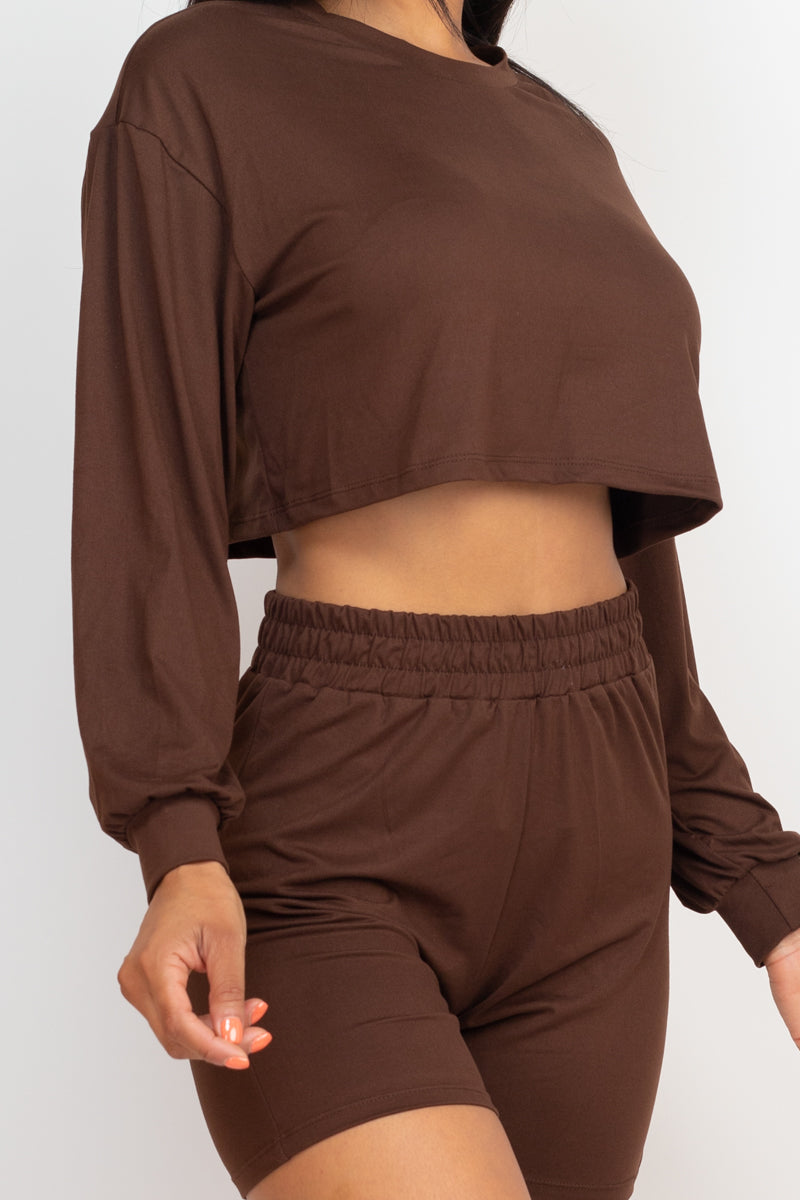 Cozy Long Sleeve Crop Top & Shorts Set - Wholesale Capella Apparel