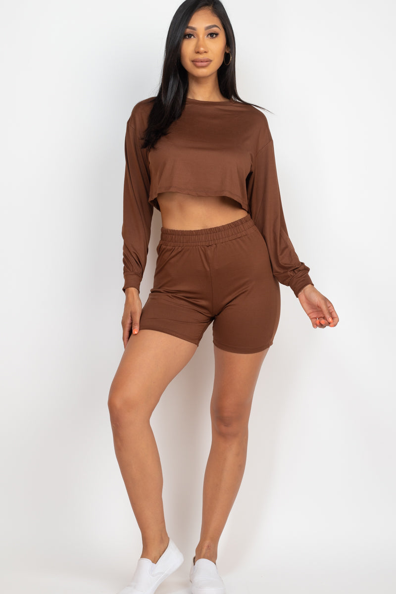 Cozy Long Sleeve Crop Top & Shorts Set - Wholesale Capella Apparel