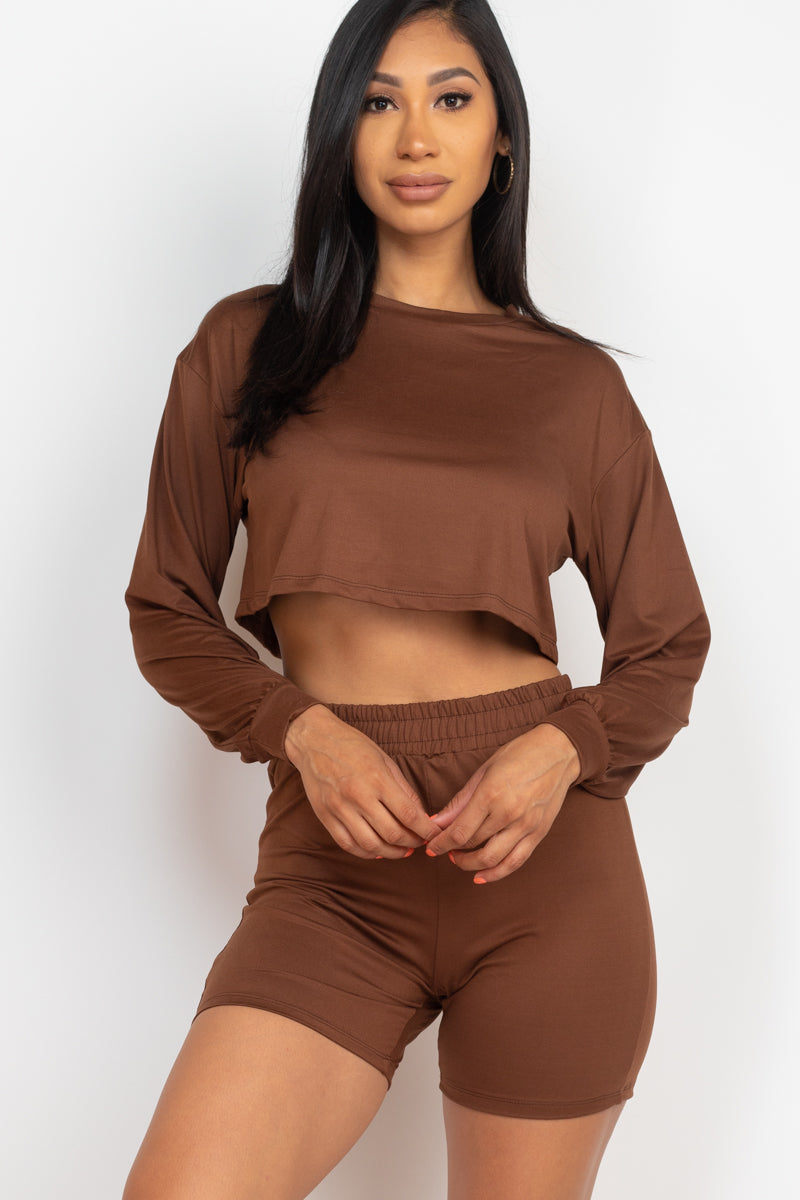 Cozy Long Sleeve Crop Top & Shorts Set - Wholesale Capella Apparel