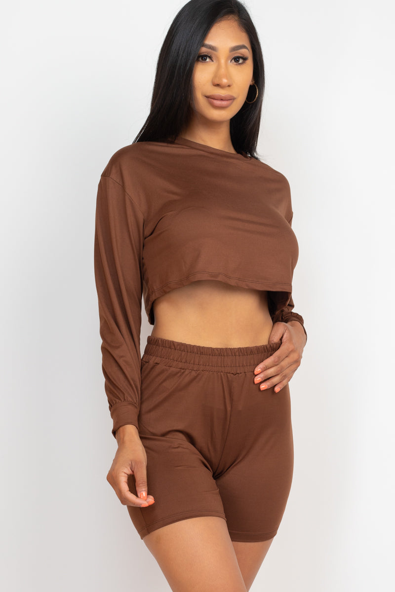 Cozy Long Sleeve Crop Top & Shorts Set - Wholesale Capella Apparel