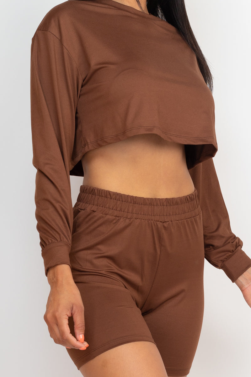 Cozy Long Sleeve Crop Top & Shorts Set - Wholesale Capella Apparel