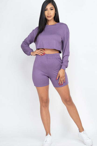 Cozy Long Sleeve Crop Top & Shorts Set - Wholesale Capella Apparel