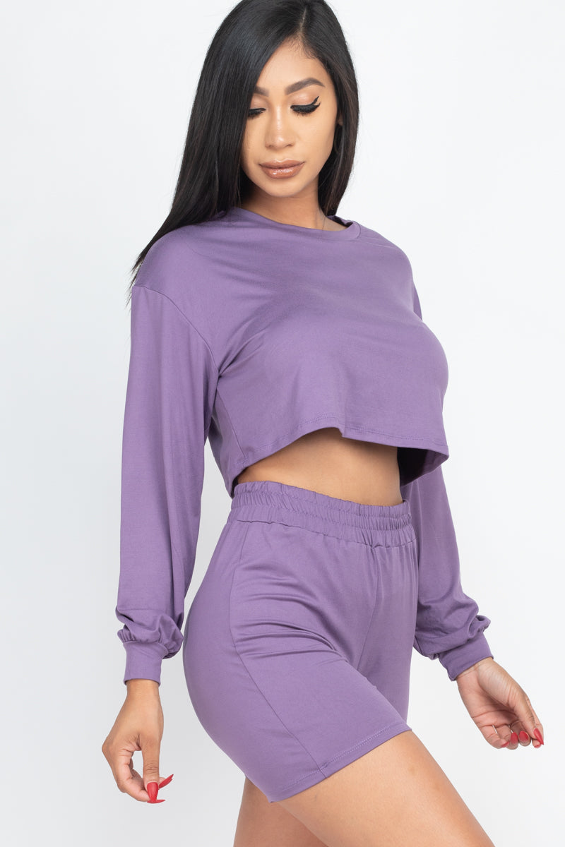 Cozy Long Sleeve Crop Top & Shorts Set - Wholesale Capella Apparel