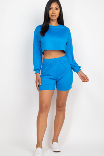 Cozy Long Sleeve Crop Top & Shorts Set - Wholesale Capella Apparel