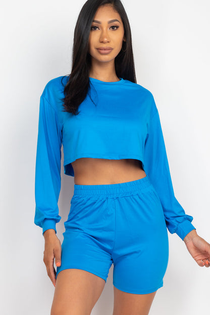 Cozy Long Sleeve Crop Top & Shorts Set - Wholesale Capella Apparel