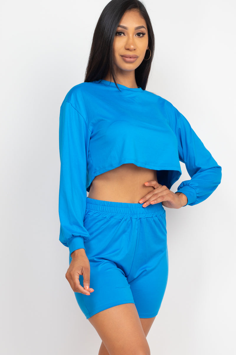 Cozy Long Sleeve Crop Top & Shorts Set - Wholesale Capella Apparel