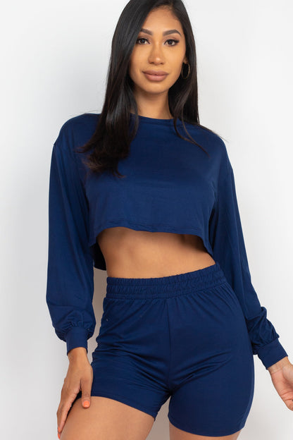 Cozy Long Sleeve Crop Top & Shorts Set - Wholesale Capella Apparel