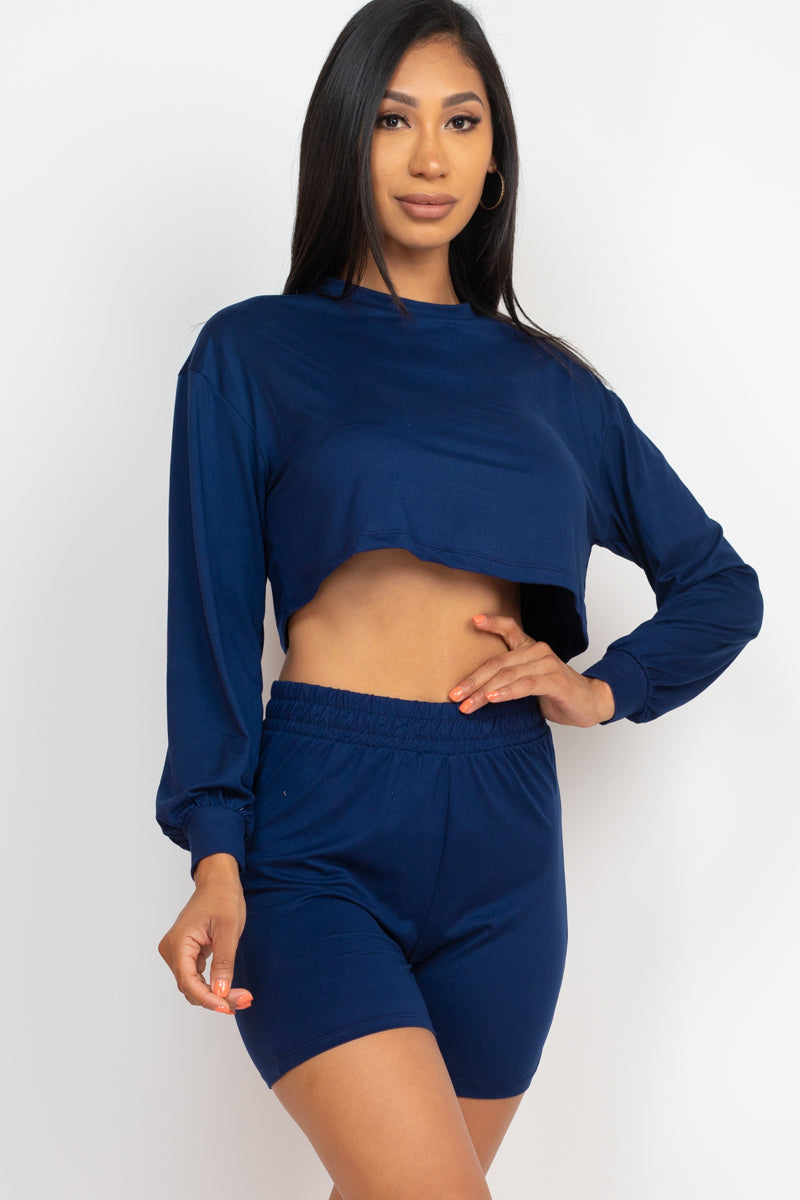 Cozy Long Sleeve Crop Top & Shorts Set - Wholesale Capella Apparel