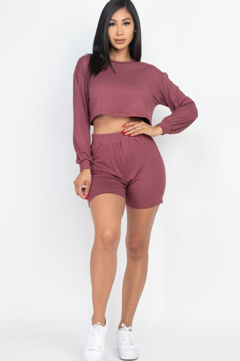 Cozy Long Sleeve Crop Top & Shorts Set - Wholesale Capella Apparel